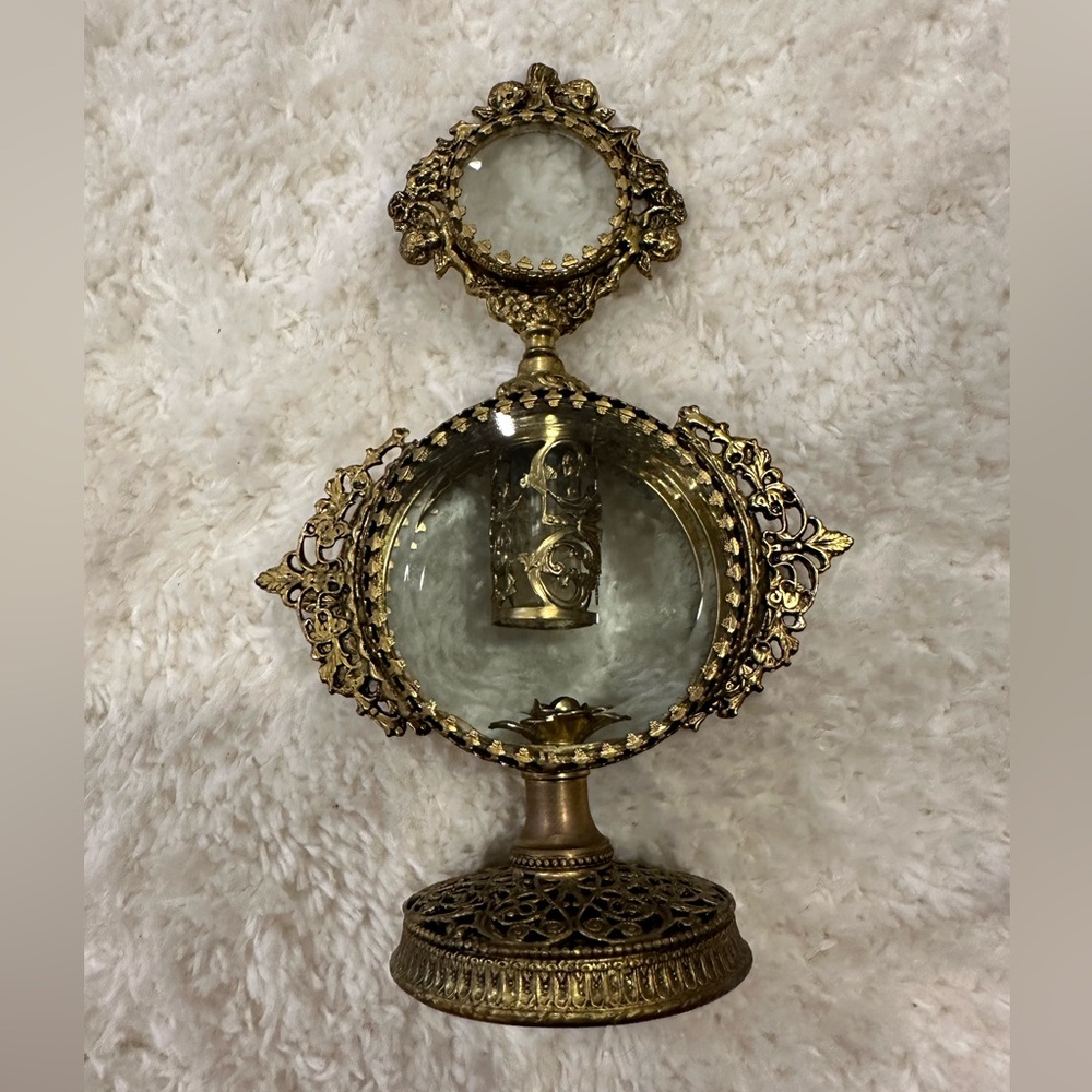 Vintage Stylebuilt NY Gold Ormolu Filigree Ornate Rose Perfume Bottle